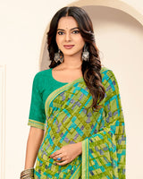 Vishal Prints Multi Green Printed Georgette Saree With Fancy Border