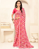 Vishal Prints Flamingo Pink Printed Georgette Saree With Fancy Border