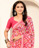 Vishal Prints Flamingo Pink Printed Georgette Saree With Fancy Border
