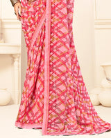 Vishal Prints Flamingo Pink Printed Georgette Saree With Fancy Border