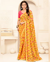 Vishal Prints Chrome Yellow Printed Georgette Saree With Fancy Border