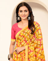 Vishal Prints Chrome Yellow Printed Georgette Saree With Fancy Border