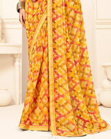 Vishal Prints Chrome Yellow Printed Georgette Saree With Fancy Border