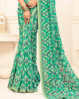 Vishal Prints Dark Mint Green Printed Georgette Saree With Fancy Border