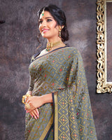 Vishal Prints Grey Brasso Saree With Tassel