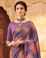 Vishal Prints Dark Violet Printed Patterned Brasso Saree With Fancy Border