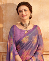 Vishal Prints Dark Violet Printed Patterned Brasso Saree With Fancy Border