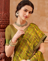 Vishal Prints Dark Mustard Printed Patterned Brasso Saree With Fancy Border