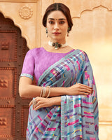 Vishal Prints Pastel Blue Printed Patterned Brasso Saree With Fancy Border
