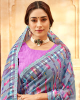 Vishal Prints Pastel Blue Printed Patterned Brasso Saree With Fancy Border