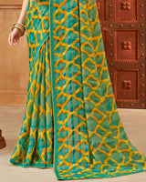 Vishal Prints Dark Mint Green Printed Patterned Brasso Saree With Fancy Border
