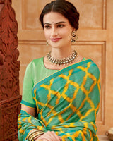 Vishal Prints Dark Mint Green Printed Patterned Brasso Saree With Fancy Border