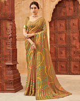 Vishal Prints Dark Beige Printed Patterned Brasso Saree With Fancy Border