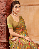Vishal Prints Dark Beige Printed Patterned Brasso Saree With Fancy Border