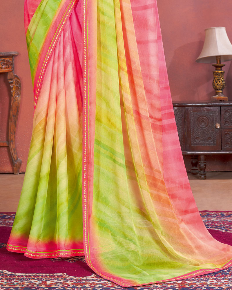 Vishal Prints Dark Pink Designer Chiffon Saree With Fancy Embroidery Work Border
