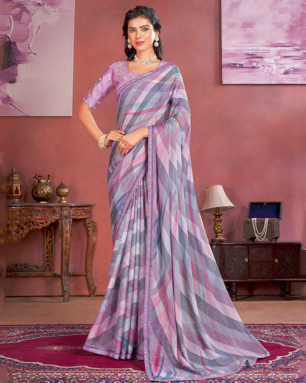 Vistavelle Deep Plum Chiffon Embroidered Saree main image 0