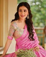 Vishal Prints Deep Blush Pink Printed Brasso Saree With Fancy Cut Work Border