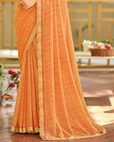 Vishal Prints Dusty Orange Printed Brasso Saree With Fancy Cut Work Border