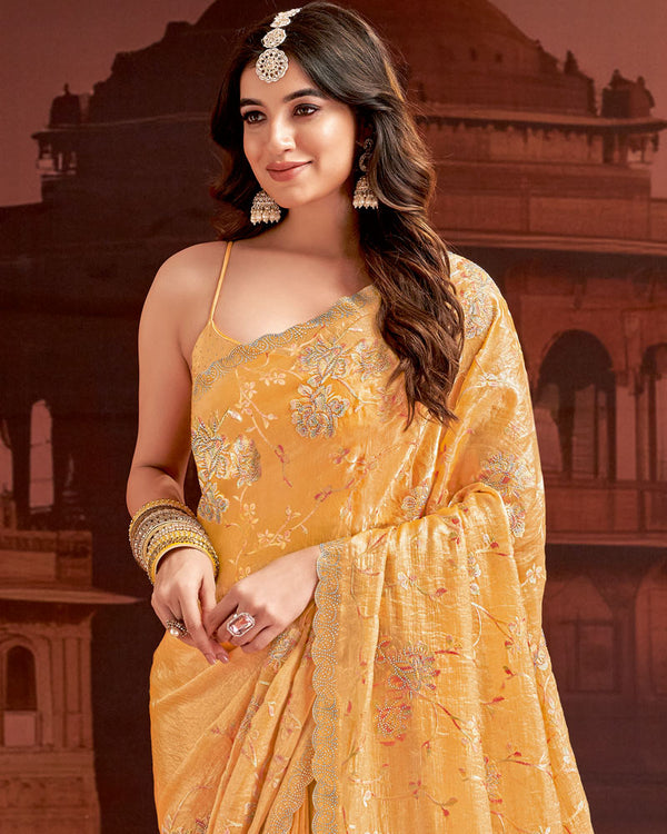 Vishal Prints Pastel Orange Designer Fancy Satin Saree With Embroidery Work And Cut Work Fancy Border