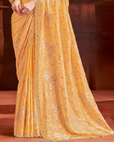 Vishal Prints Pastel Orange Designer Fancy Satin Saree With Embroidery Work And Cut Work Fancy Border