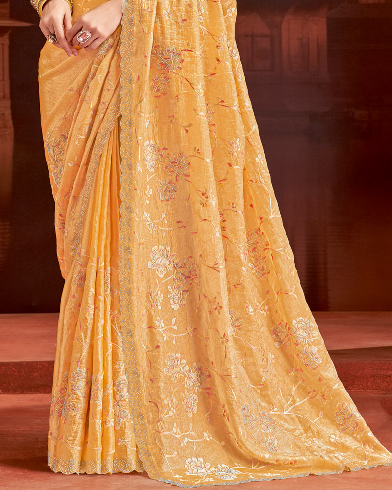 Vishal Prints Pastel Orange Designer Fancy Satin Saree With Embroidery Work And Cut Work Fancy Border