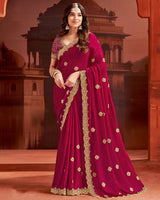 Vishal Prints Burgundy Designer Fancy Satin Saree With Embroidery Work And Cut Work Fancy Border