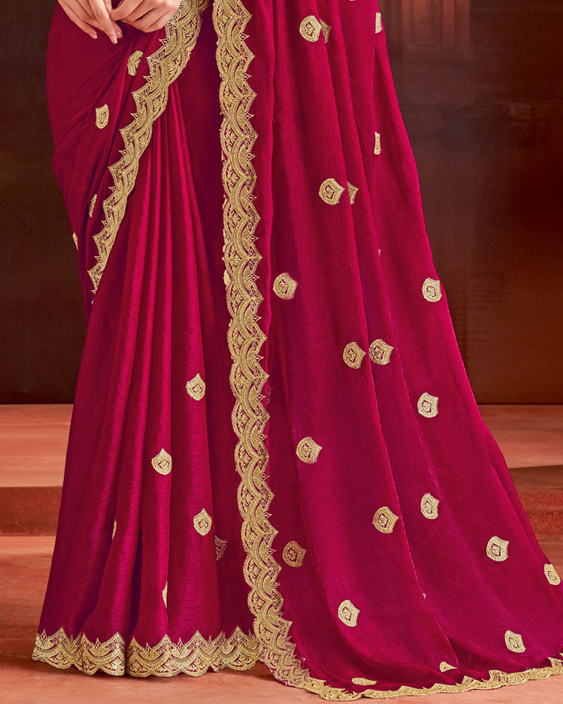 Vishal Prints Burgundy Designer Fancy Satin Saree With Embroidery Work And Cut Work Fancy Border
