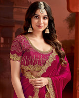 Vishal Prints Burgundy Designer Fancy Satin Saree With Embroidery Work And Cut Work Fancy Border