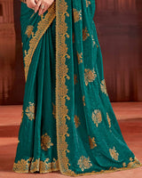 Vishal Prints Rama Green Designer Fancy Satin Saree With Embroidery Work And Cut Work Fancy Border
