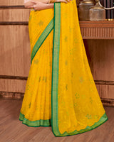 Vishal Prints Golden Yellow Brasso Saree With Stone Work And Zari Border