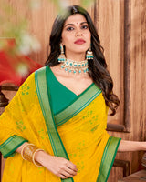 Vishal Prints Golden Yellow Brasso Saree With Stone Work And Zari Border