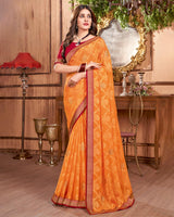 Vishal Prints Saffron Color Brasso Saree With Stone Work And Zari Border