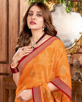 Vishal Prints Saffron Color Brasso Saree With Stone Work And Zari Border
