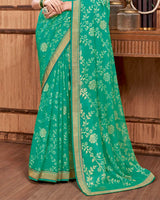 Vishal Prints Aqua Green Brasso Saree With Stone Work And Zari Border