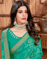 Vishal Prints Aqua Green Brasso Saree With Stone Work And Zari Border