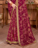 Vishal Prints Wine Brasso Saree With Stone Work And Zari Border