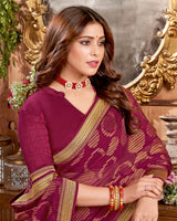 Vishal Prints Wine Brasso Saree With Stone Work And Zari Border