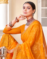 Vishal Prints Orange Brasso Saree With Diamond Work And Zari Border