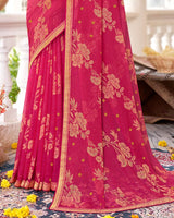 Vishal Prints Red Pink Brasso Saree With Diamond Work And Zari Border