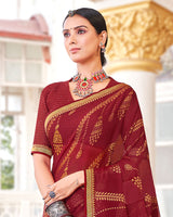Vishal Prints Dark Red Brasso Saree With Diamond Work And Zari Border