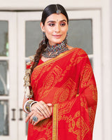 Vishal Prints Red Brasso Saree With Diamond Work And Zari Border