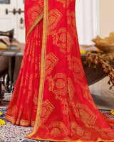 Vishal Prints Red Brasso Saree With Diamond Work And Zari Border