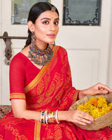 Vishal Prints Red Brasso Saree With Diamond Work And Zari Border