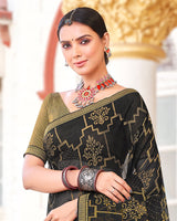 Vishal Prints Black Brasso Saree With Diamond Work And Zari Border