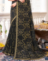 Vishal Prints Black Brasso Saree With Diamond Work And Zari Border