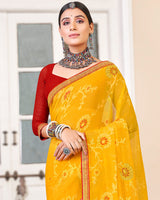 Vishal Prints Dark Yellow Brasso Saree With Diamond Work And Zari Border