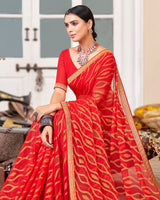 Vishal Prints Cherry Red Brasso Saree With Diamond Work And Zari Border