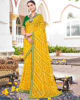 Vishal Prints Golden Yellow Brasso Saree With Diamond Work And Zari Border