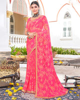 Vishal Prints Pink Brasso Saree With Diamond Work And Zari Border