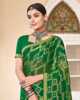 Vishal Prints Dark Green Brasso Saree With Diamond Work And Zari Border
